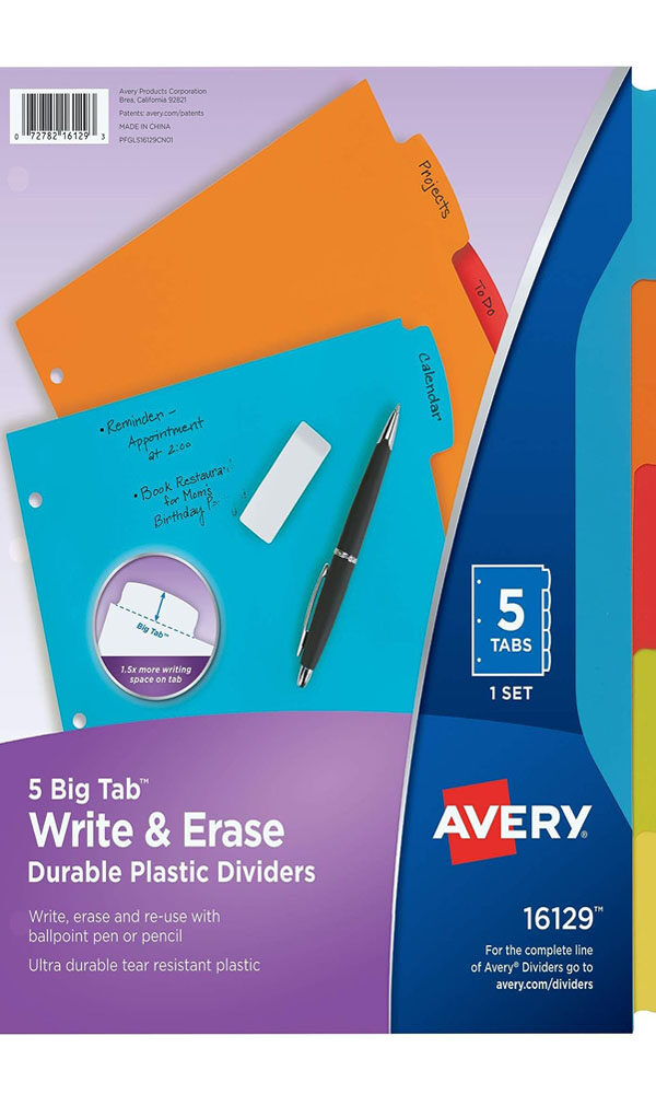 Avery Big Tab Write & Erase Durable Plastic Dividers